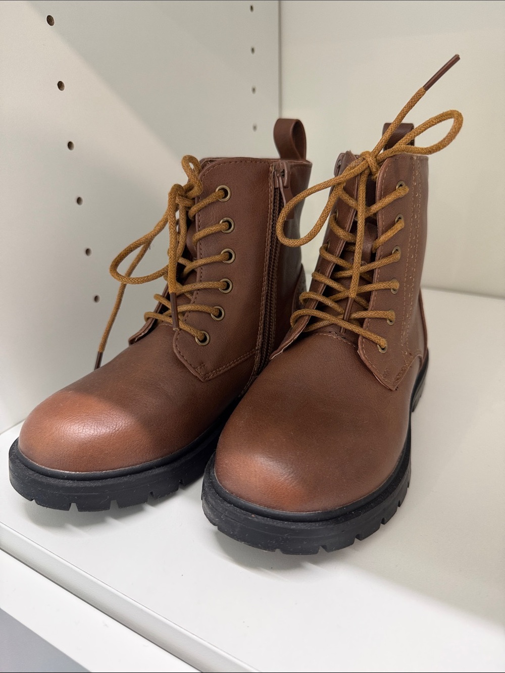 Children's Brown Lace-Up Ankle Boots with Side Zip